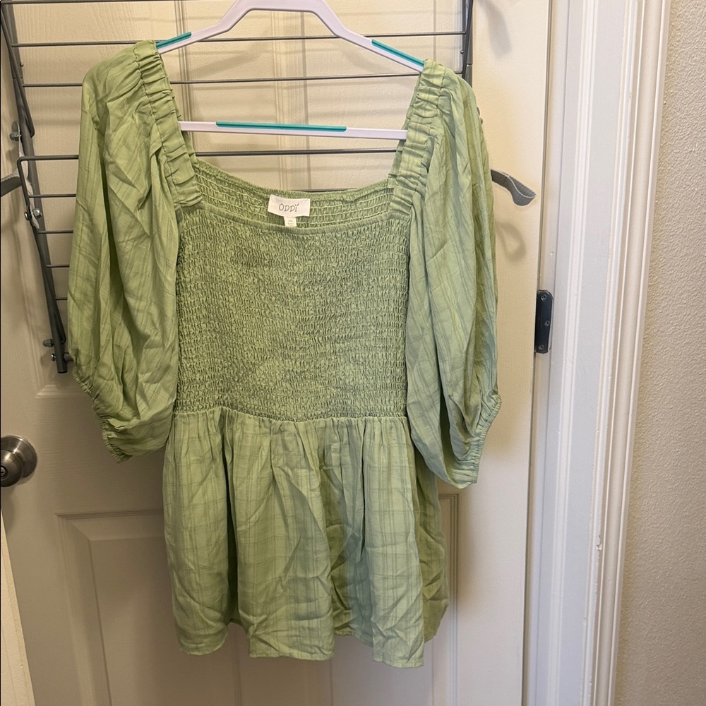 Oddi Light Green Smocked Blouse